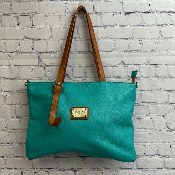 Valentina Handbags - Valentina Turquoise Shoulder Bag Tote Leather Made in Italy Buckle Straps Travel